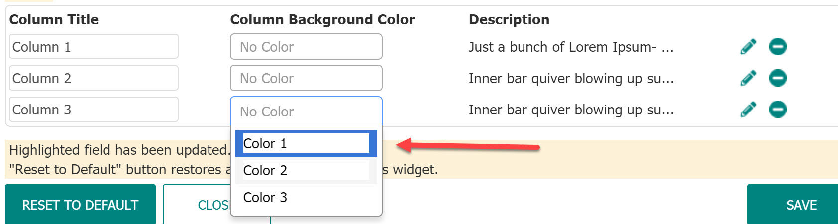 Content Columns Widget Color selector